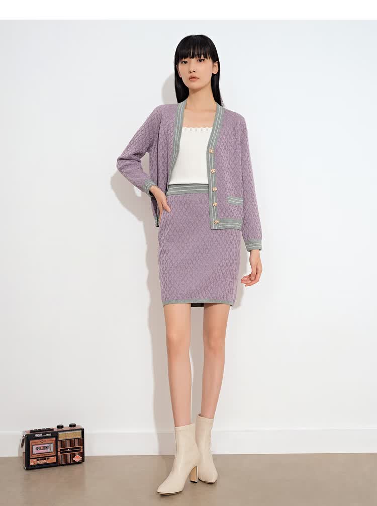 商场同款影儿诗篇女装2021秋季新款香芋紫学院风包臀半身裙 紫色 36