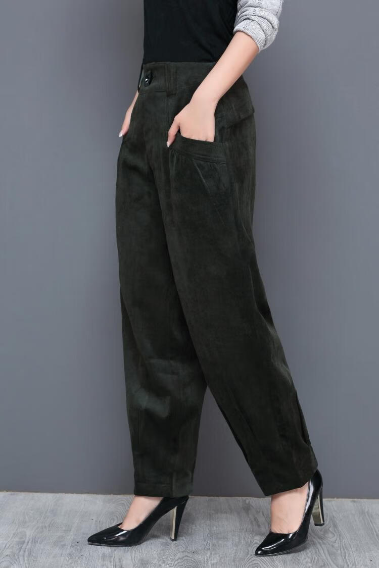 灯草绒裤女秋条绒灯芯绒女裤宽松休闲裤萝卜裤女长裤时尚小心蕊戎库子