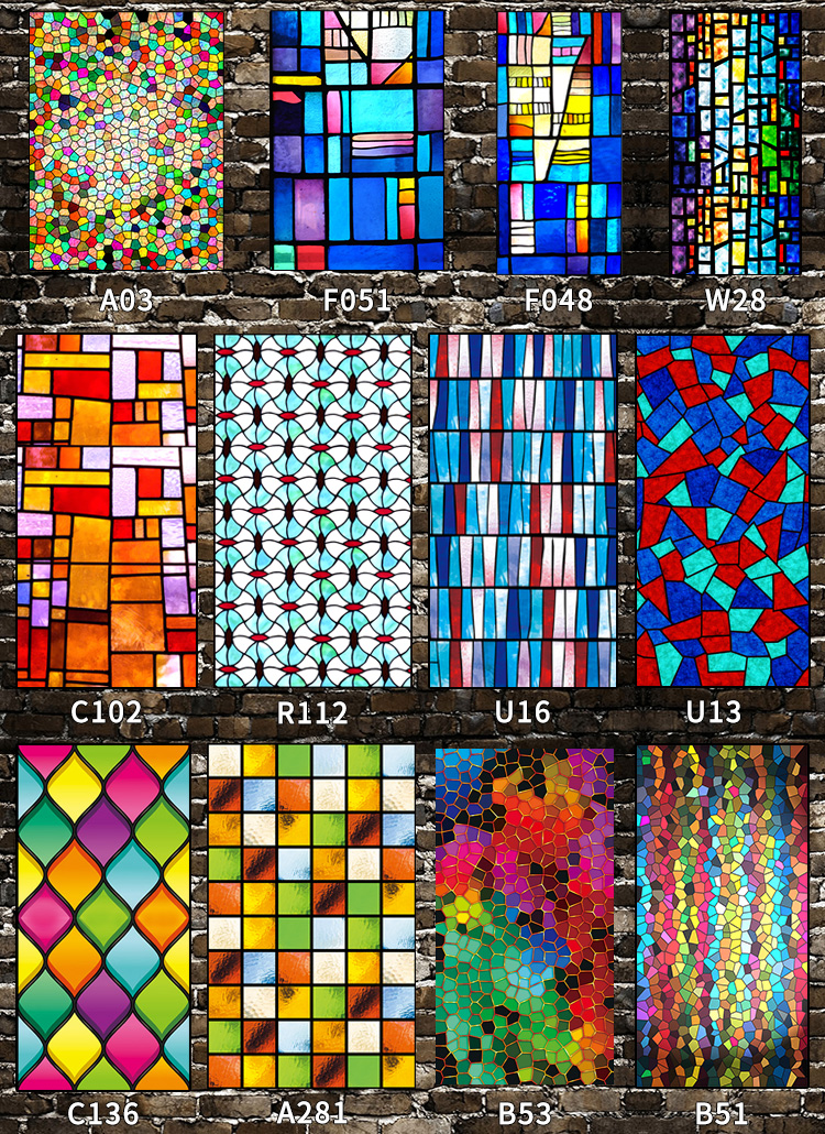 欧式教堂窗花纸复古美式彩色玻璃贴纸浴室贴膜窗户贴纸透光不透明 c15