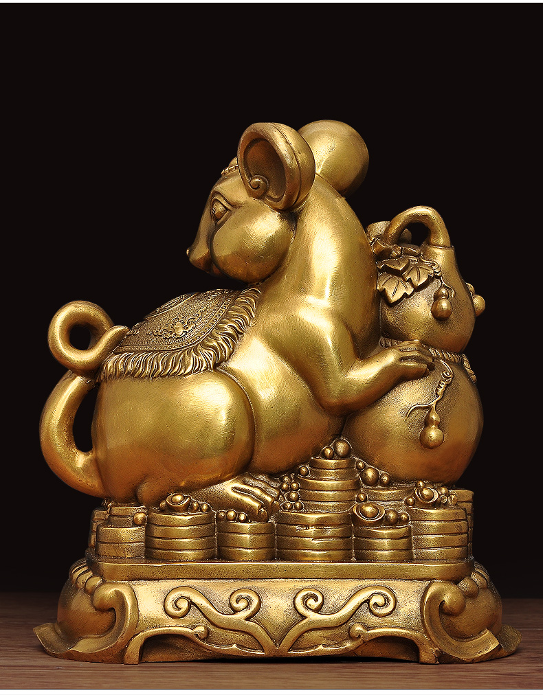 京选好货铜鼠摆件十二生肖鼠年吉祥物瑞鼠工艺品客厅办公室装饰品24