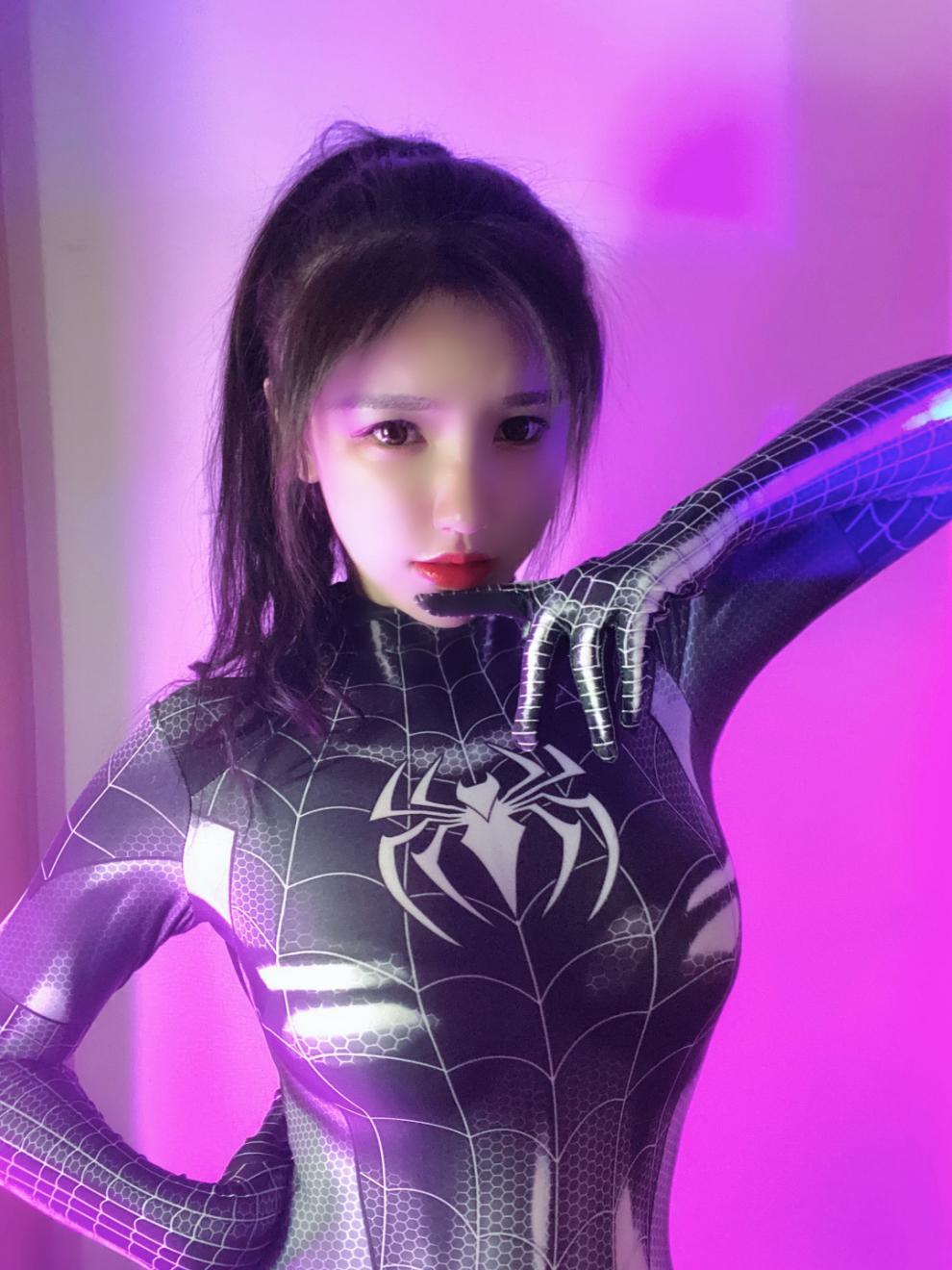 抖音同款黑蜘蛛侠连体紧身衣女成人开档性感cos服装角色扮演蜘蛛侠