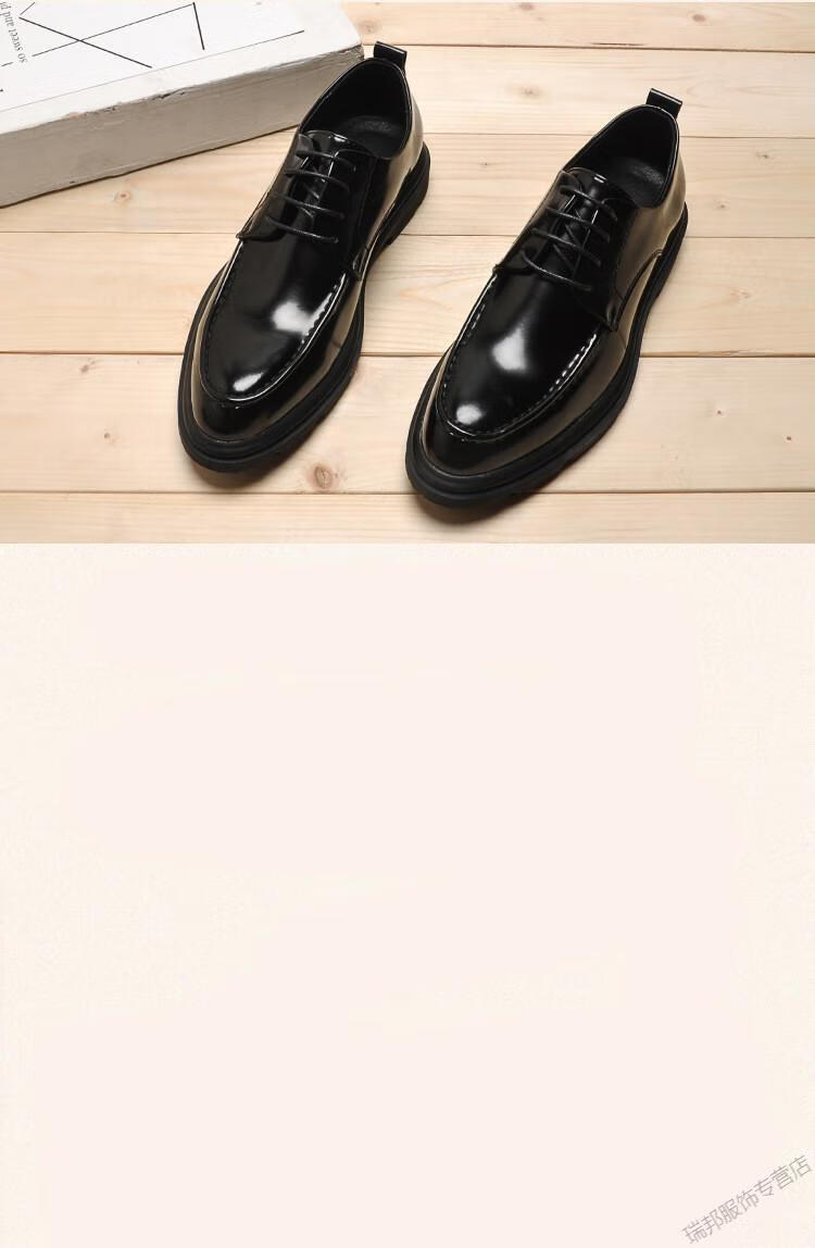 萨奇袋鼠2021新款男士商务正装亮面漆皮鞋韩版潮流青少系带休闲结婚
