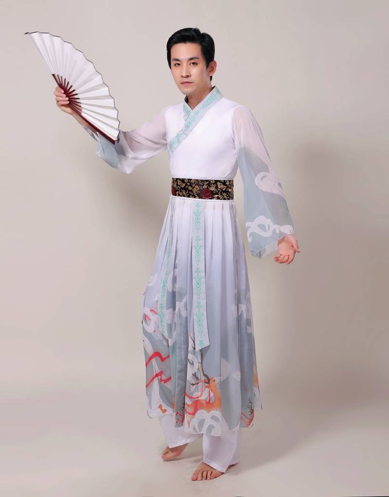 卡帝乐鳄鱼舒适保暖古典舞蹈服装男古装汉服男飘逸中国风演出服交领书