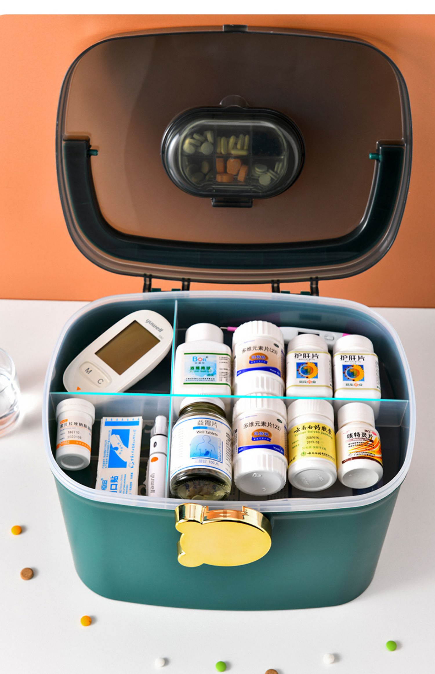 药箱家庭装药品收纳盒小医药箱家用大容量多层大号应急急救箱tx绿色三