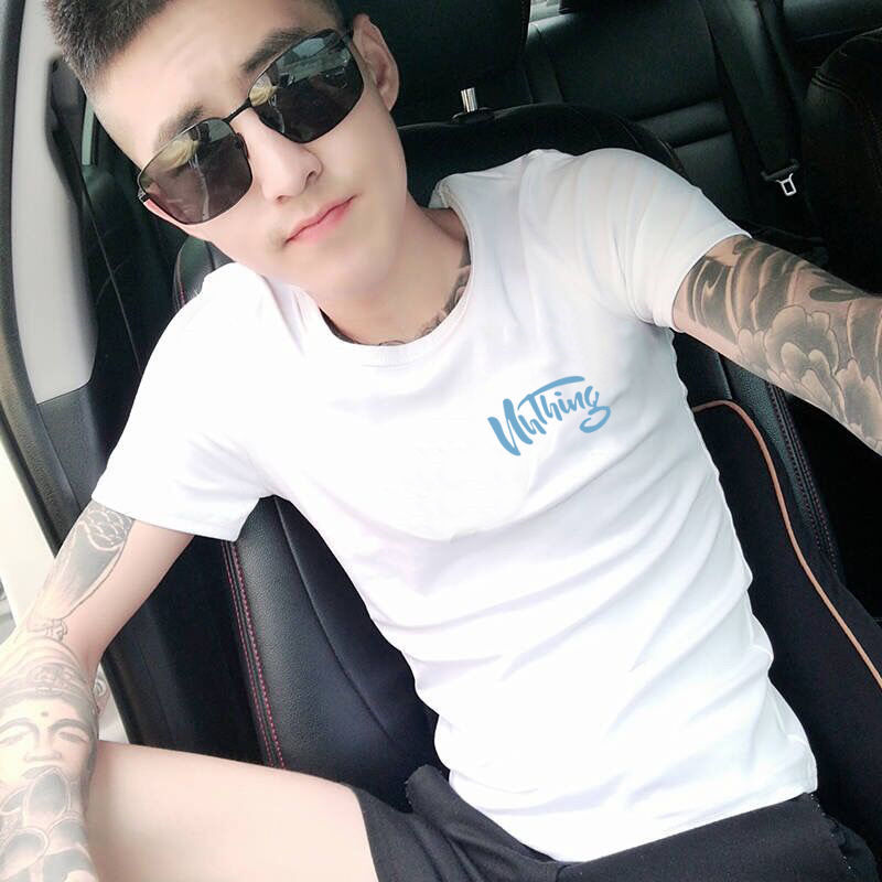 新款快手红人同款短袖t恤男士夏季社会人精神小伙衣潮流紧身半袖b07侧