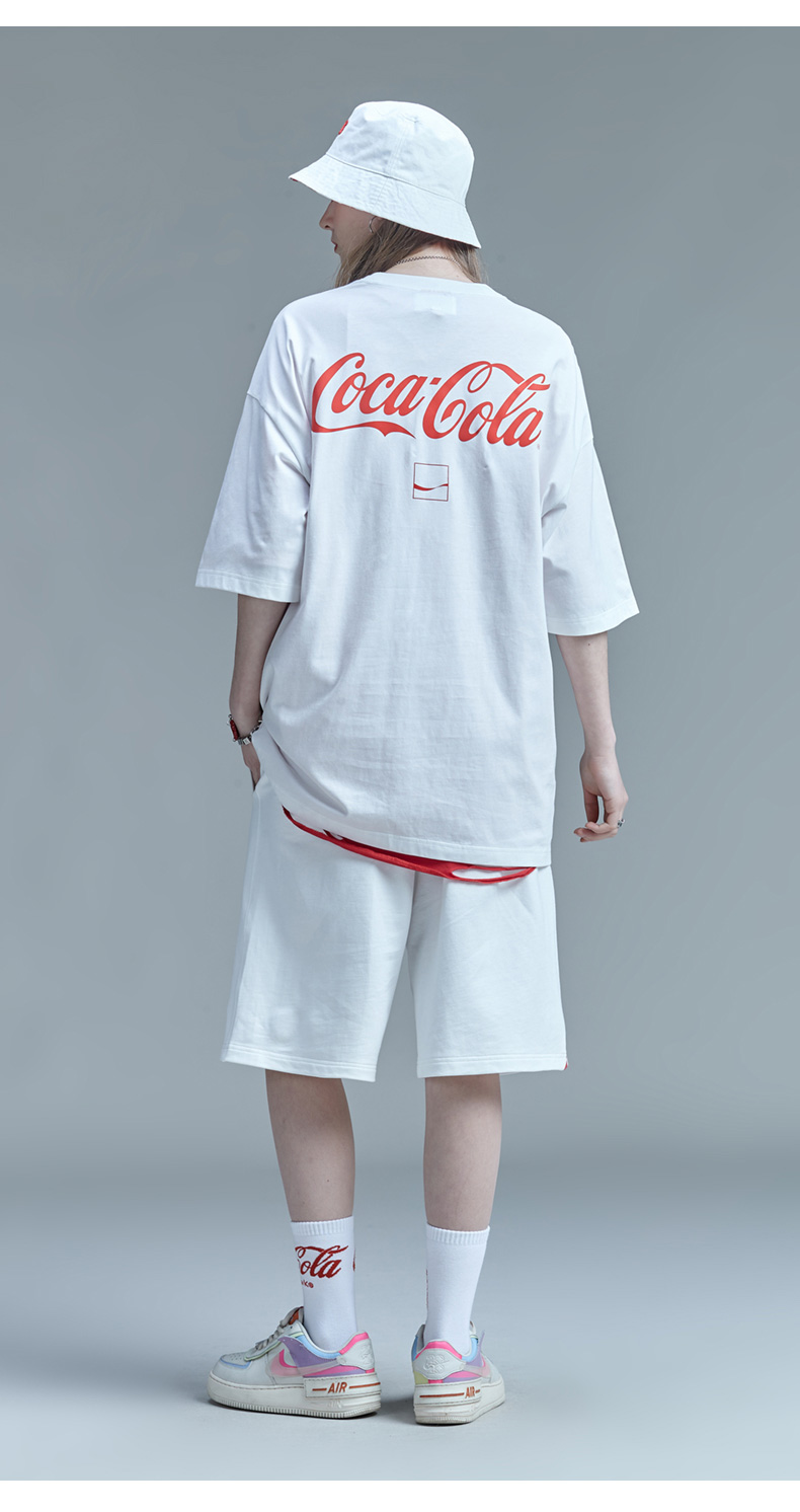 古由卡guuka可口可乐联名潮牌白色t恤女短袖嘻哈情侣后背印花5分袖