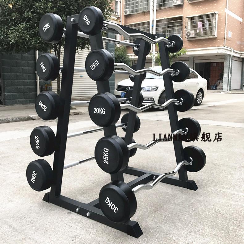 一体式固定杠铃商用健身房短杠铃臂弯举杠铃硬拉包胶杠铃曲杆杠铃 15