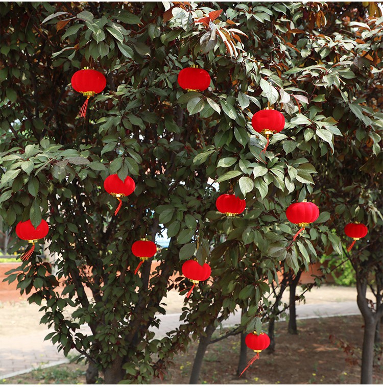 结婚婚庆用品植绒小红灯笼挂饰户外室内树上盆景装饰挂件场景布置4cm