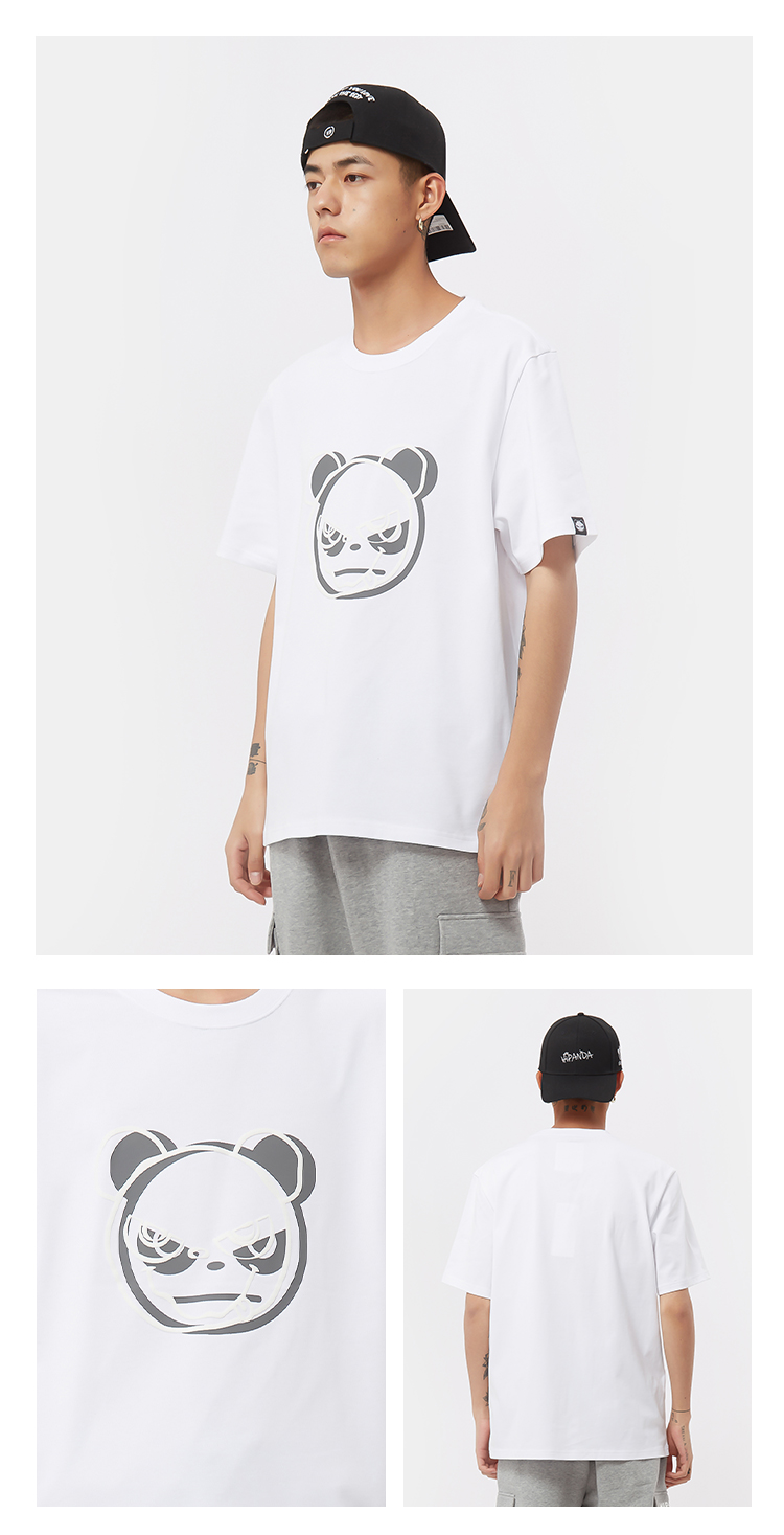 hipanda你好熊猫t恤男熊猫头短袖t恤街头潮牌21新品夏季短袖上衣黑色