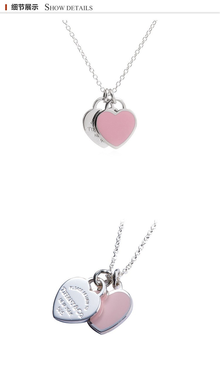 代购买手蒂芙尼tiffany项链925银双心珐琅红心爱心吊坠项链小号新年