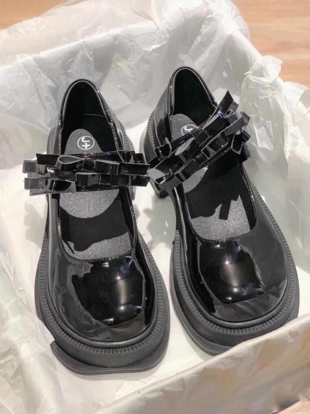 拉夏贝尔(la chapelle)2022新款春秋季单鞋女士粗跟厚底女鞋漆皮复古