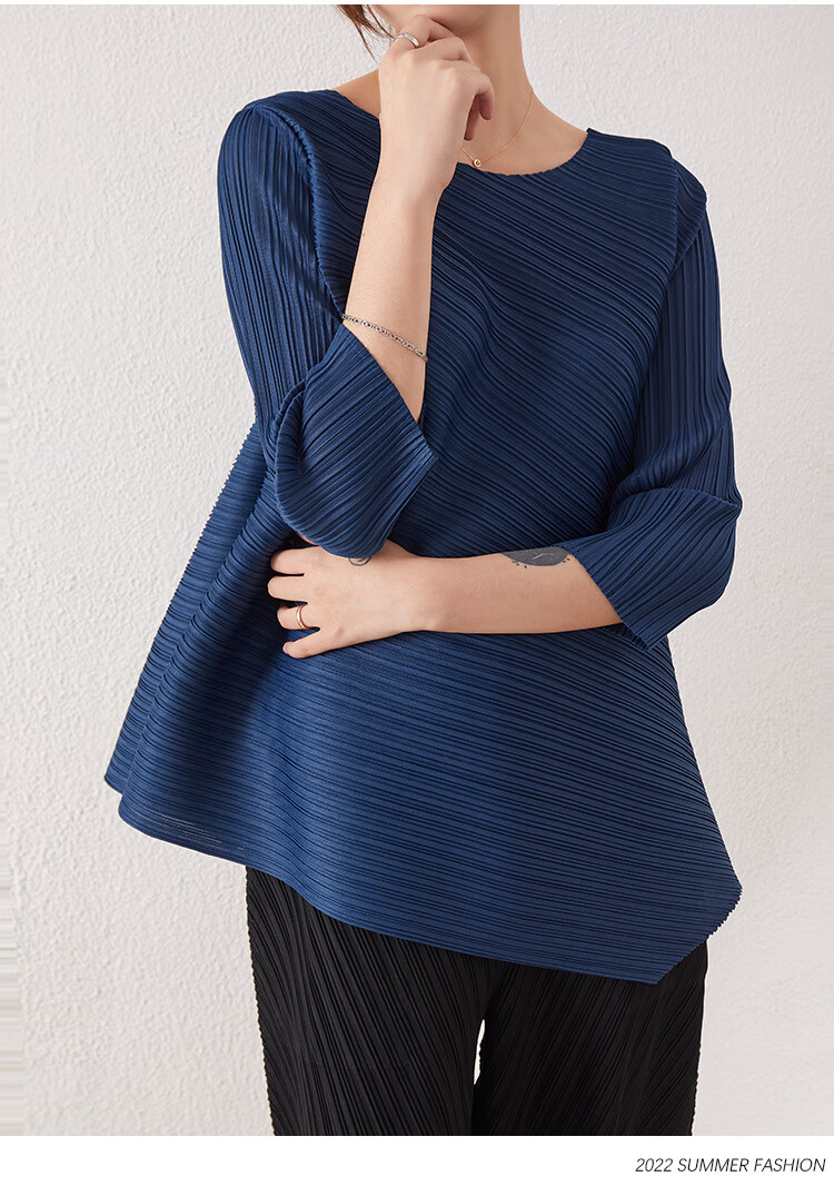 三宅一生三宅褶皱长袖不规则设计感小众上衣2022秋季新款宽松显瘦t恤