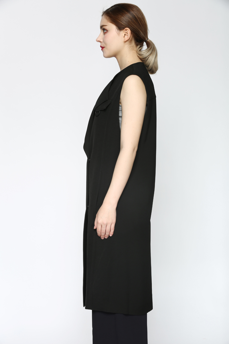 喀啦carablue女装无袖简约百搭长款外套kb171mwj1014黑色b1as