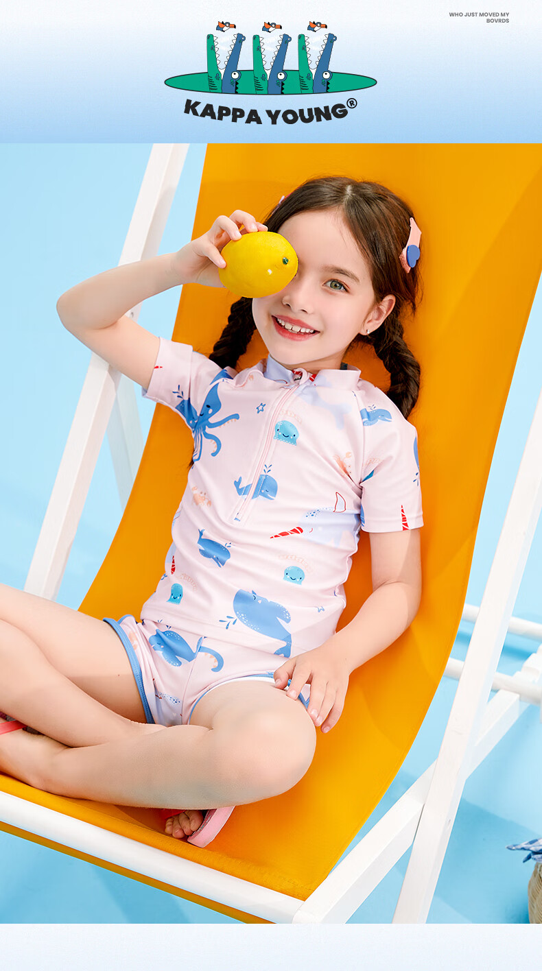 kappa儿童游泳衣女童短袖分体式可爱宝宝小孩大童泳装粉色连体kp2
