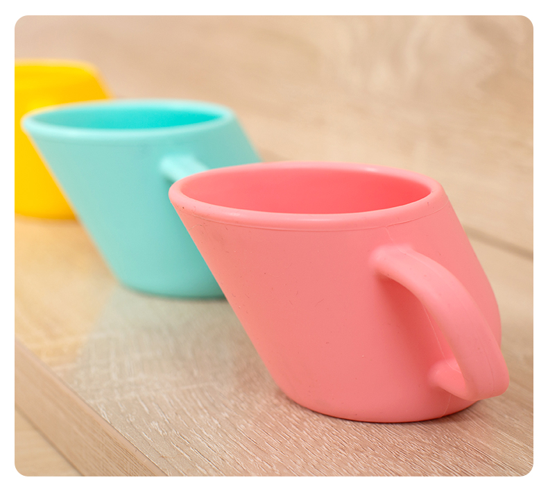 敞口杯宝宝日本宝宝硅胶斜口杯婴儿童牛奶杯训练喝水杯子敞口杯学饮杯