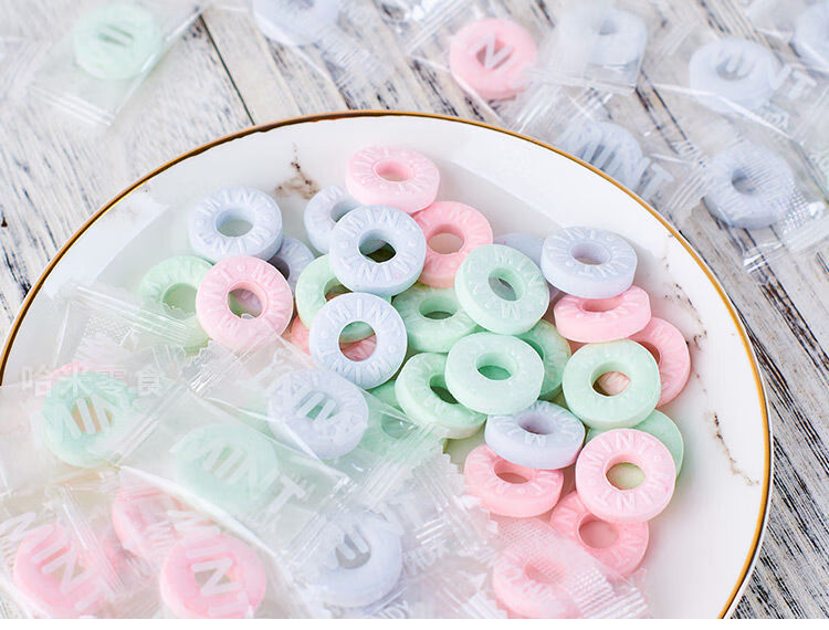 网红mint清凉花香薄荷糖圈圈糖散装酒店火锅接吻年货糖果 白色洛神花