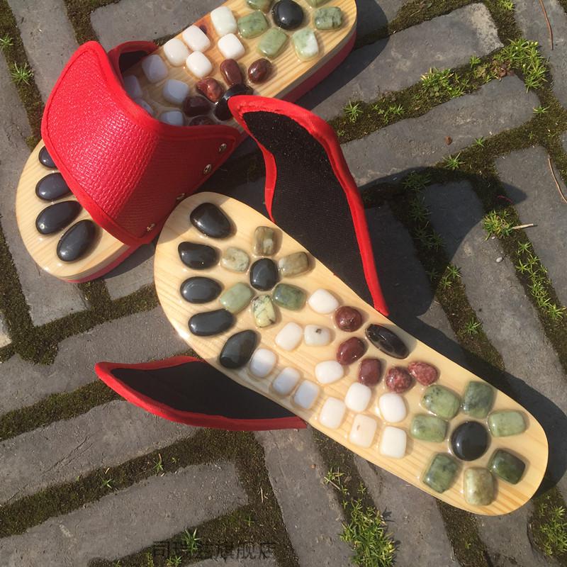 石头按摩拖鞋天然鹅卵石按摩拖鞋足底穴位鞋男女情侣足疗按摩居家鞋