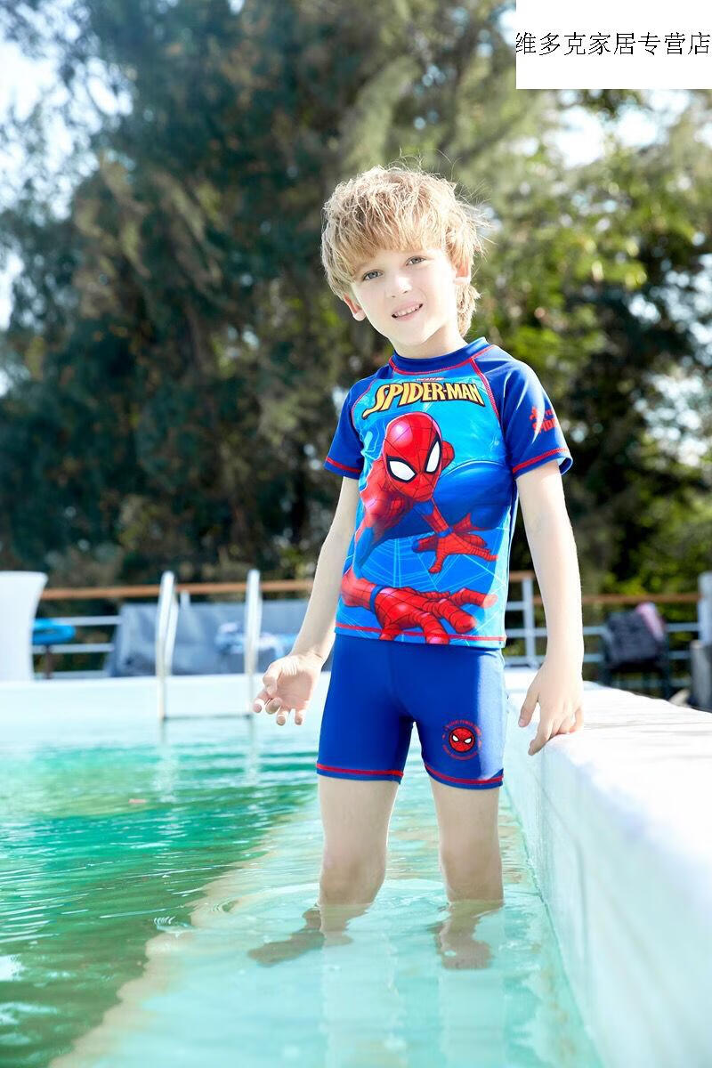 迪士尼潜水服儿童泳衣男童连体美国队长防晒泳装中大童卡通速干游泳衣