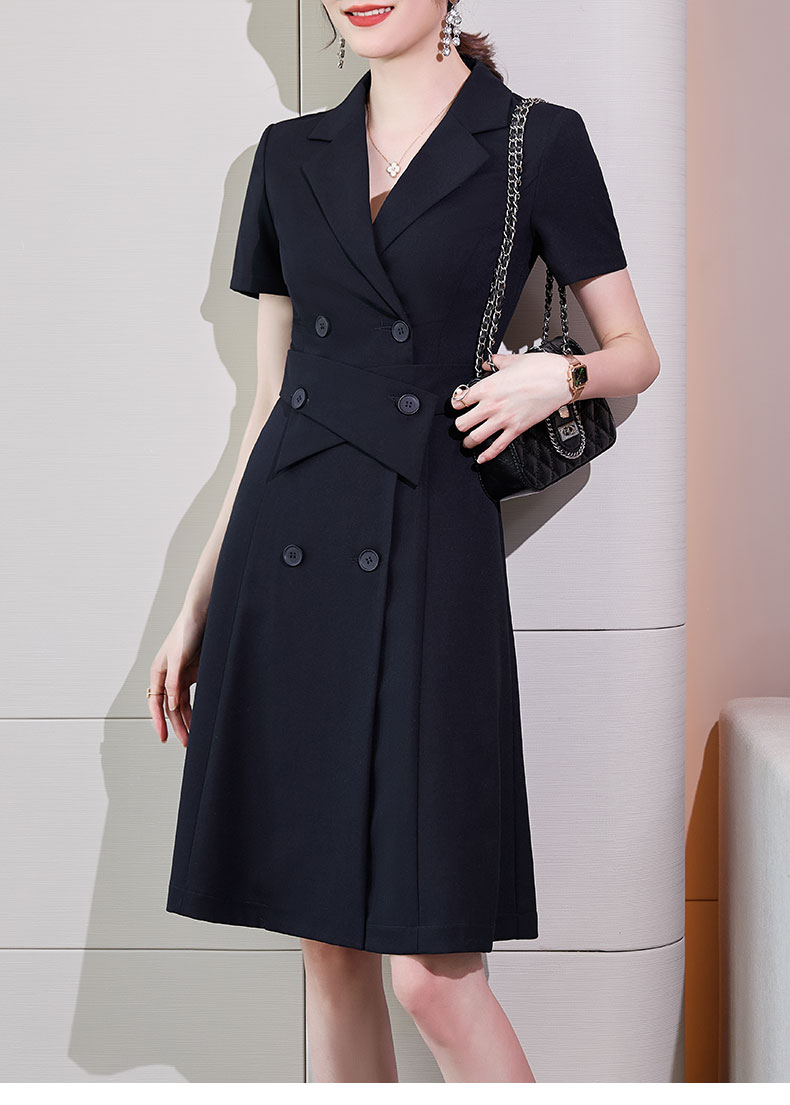 品牌女装蓝色高端西装连衣裙女短袖夏薄款气质女神范职业装美容师工作