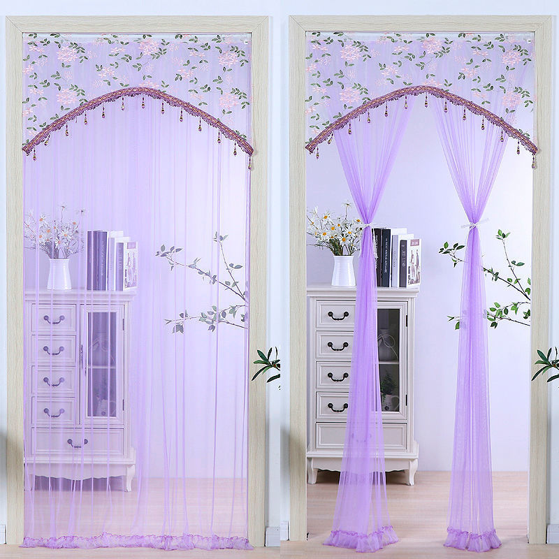 防蚊门帘纱窗防免打孔纱窗门帘防蚊沙家用卧室厨房隔断帘遮光门帘紫