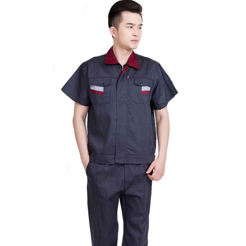 车间夏季短袖工作服套装男女工地装饰装修水电修理厂上衣裤子铁灰色