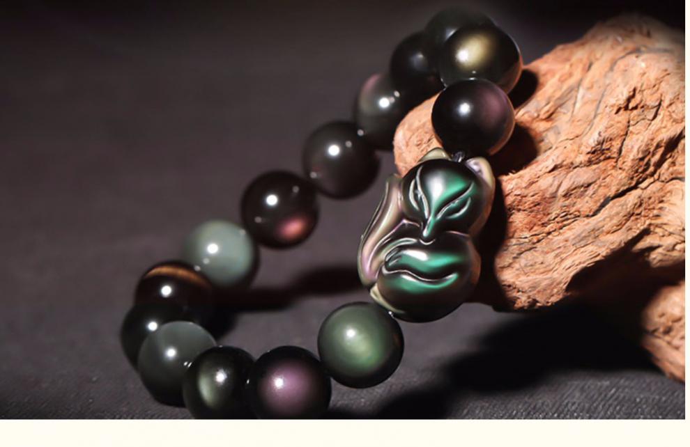 天然水晶黑曜石小狐狸手链女招桃花旺姻缘狐仙男手串首饰品 8mm小巧款