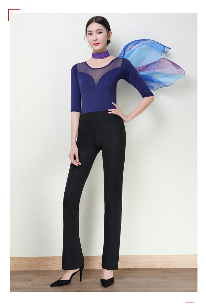 舞蹈练功服 形体服套装女优雅仪态走秀训练服培训老师模特连档 宝蓝中