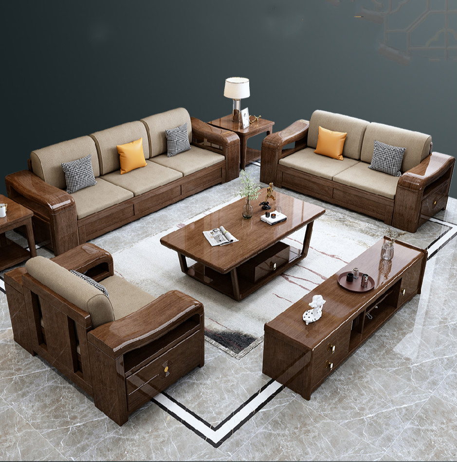 资瑞轻奢品牌新中式实木沙发组合冬夏两用现代轻奢乌丝檀木沙发客厅