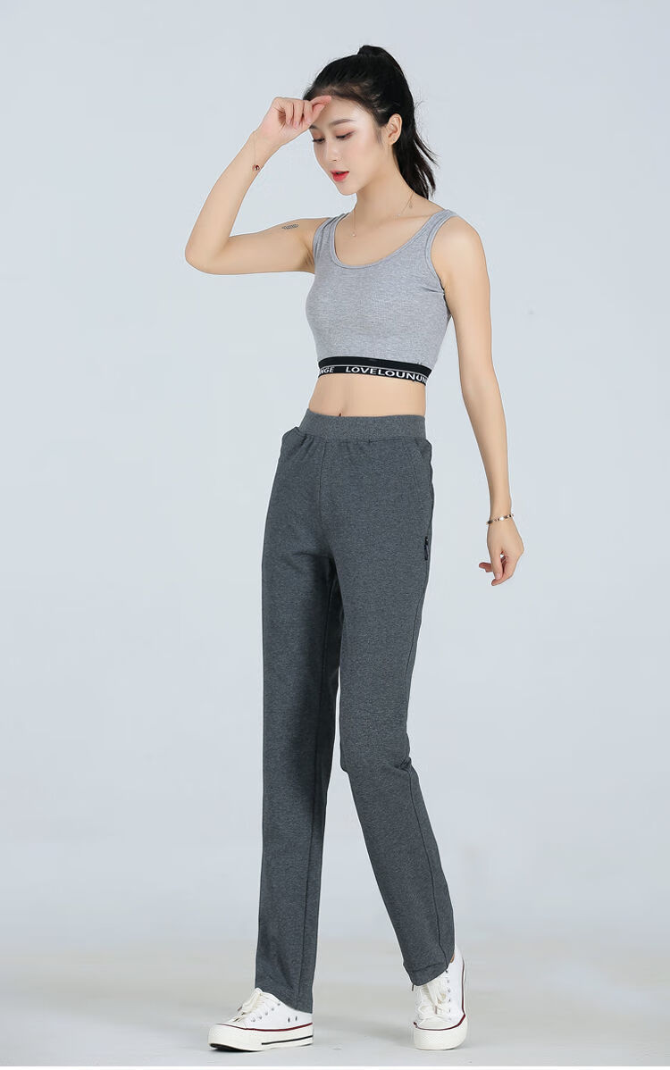 女装新款夏季薄款显瘦高腰直筒灰色运动裤女长裤宽松休闲中年夏天女式