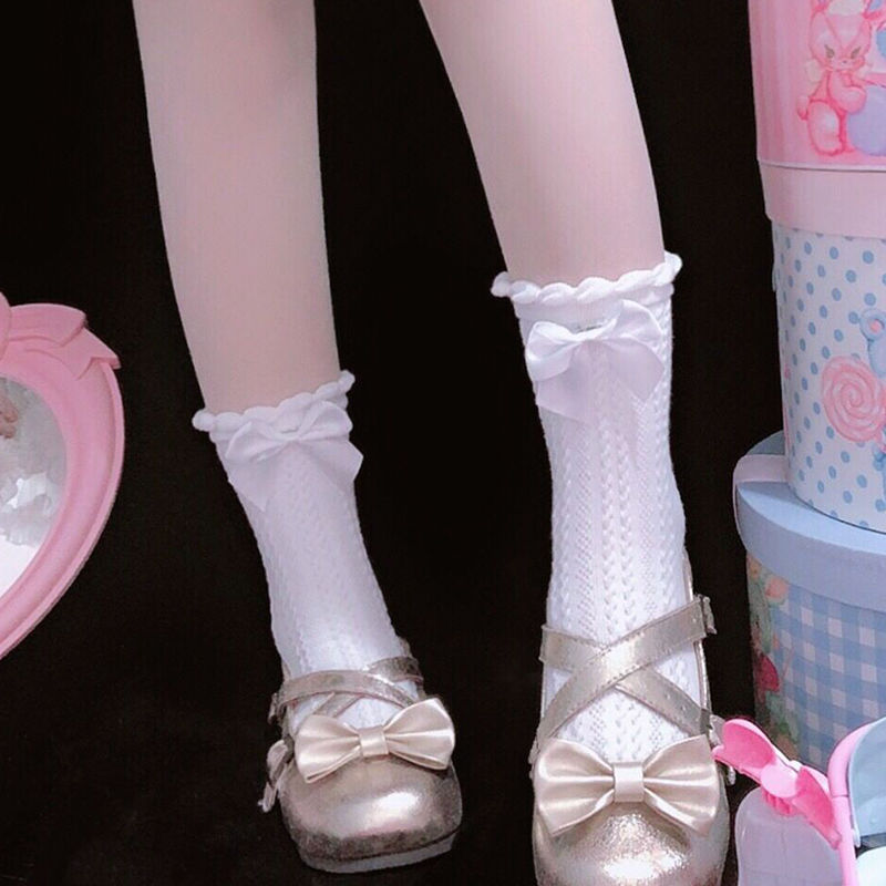 淙2021洛丽塔jk日系可爱甜美蝴蝶结花边lolita女中筒软妹泡泡口袜子