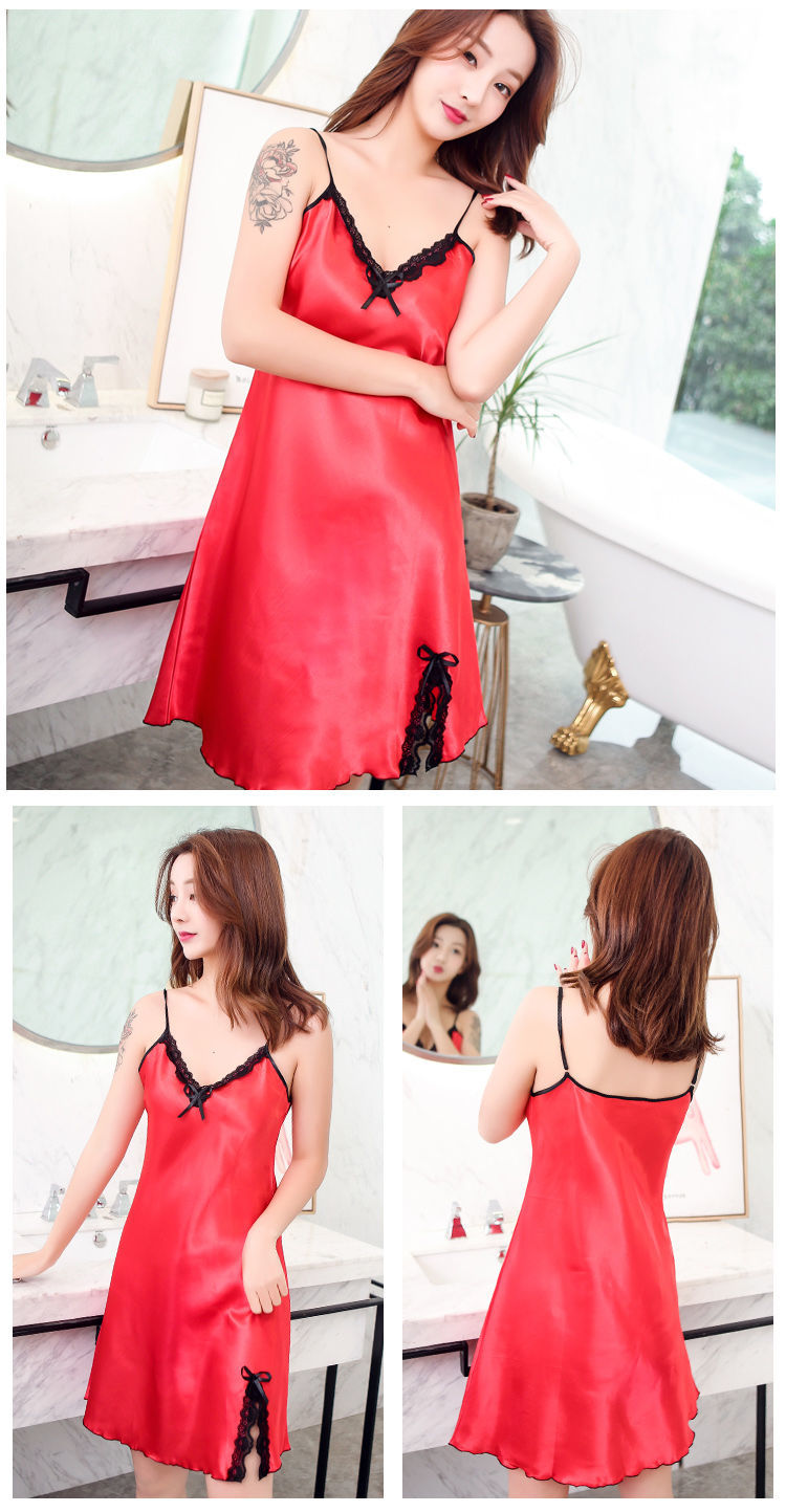 性感睡衣女夏冰丝薄款极度诱惑低胸露沟情趣免脱夏天女士吊带睡裙 08