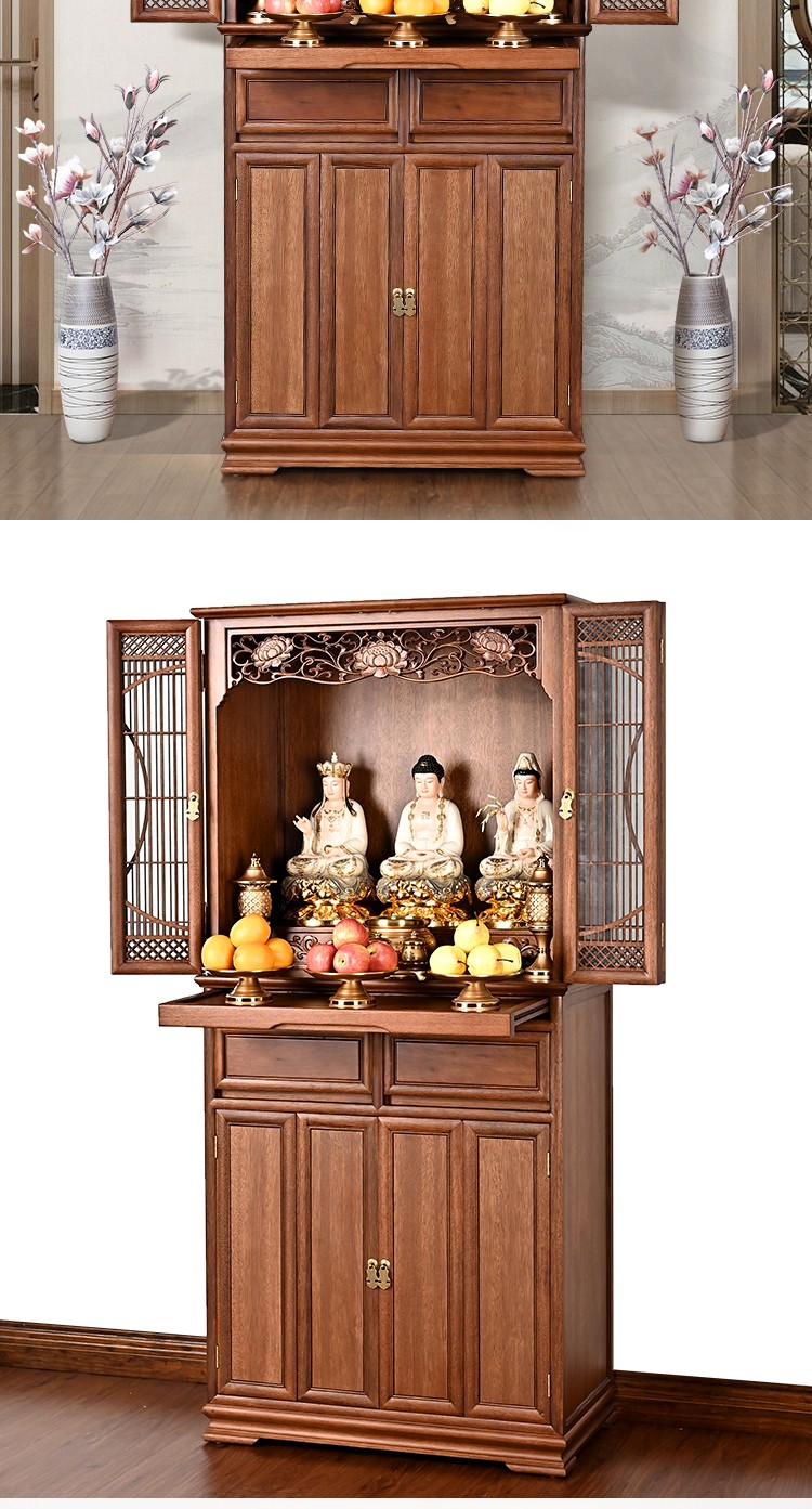 吉旺来金梨木佛龛立柜供台带门佛堂家用客厅供奉菩萨莲花供桌新款财神