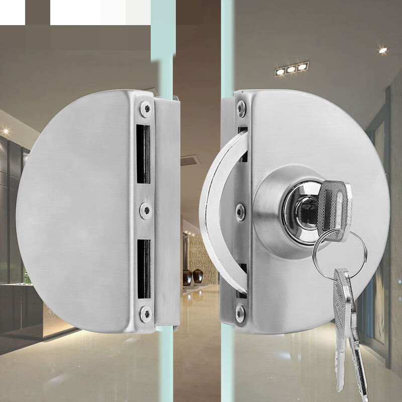 玻璃门锁推拉门玻璃锁双门免开孔不锈钢店铺地锁单开门插销锁升级款