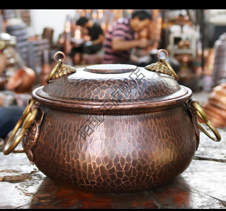 云南手工紫铜锅铜之魂汤锅手工铜锅老式煲汤炖肉焖饭加厚家用燃气电磁