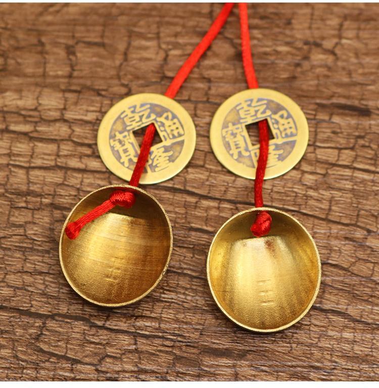 求签铜贝壳铜钱连体圣杯圣卦阴阳杯打卦求神铜扁形圣杯a款加厚纯铜