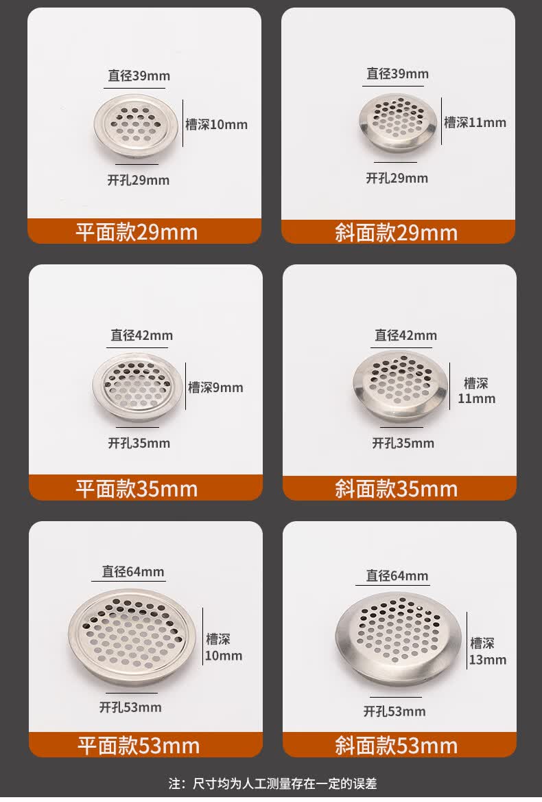 雅蕊不锈钢透气孔橱柜散热通风孔透气网装饰盖鞋柜排气孔衣柜出气孔塞