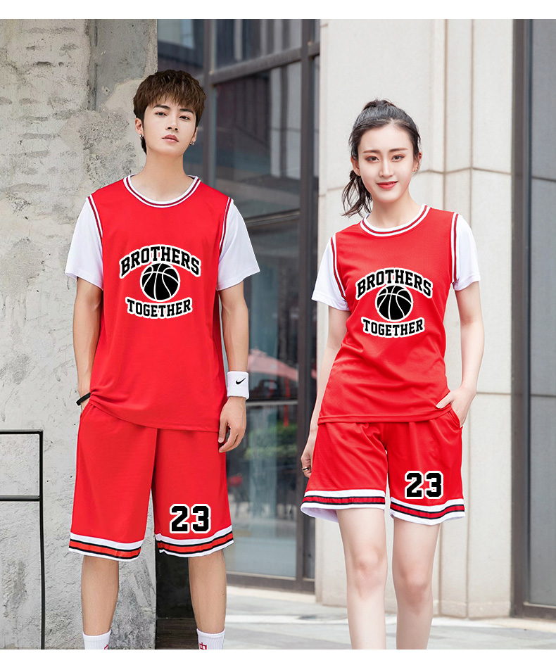 nba短袖粉色篮球服套装男女定制学生班服比赛bf风情侣假两件球衣女潮