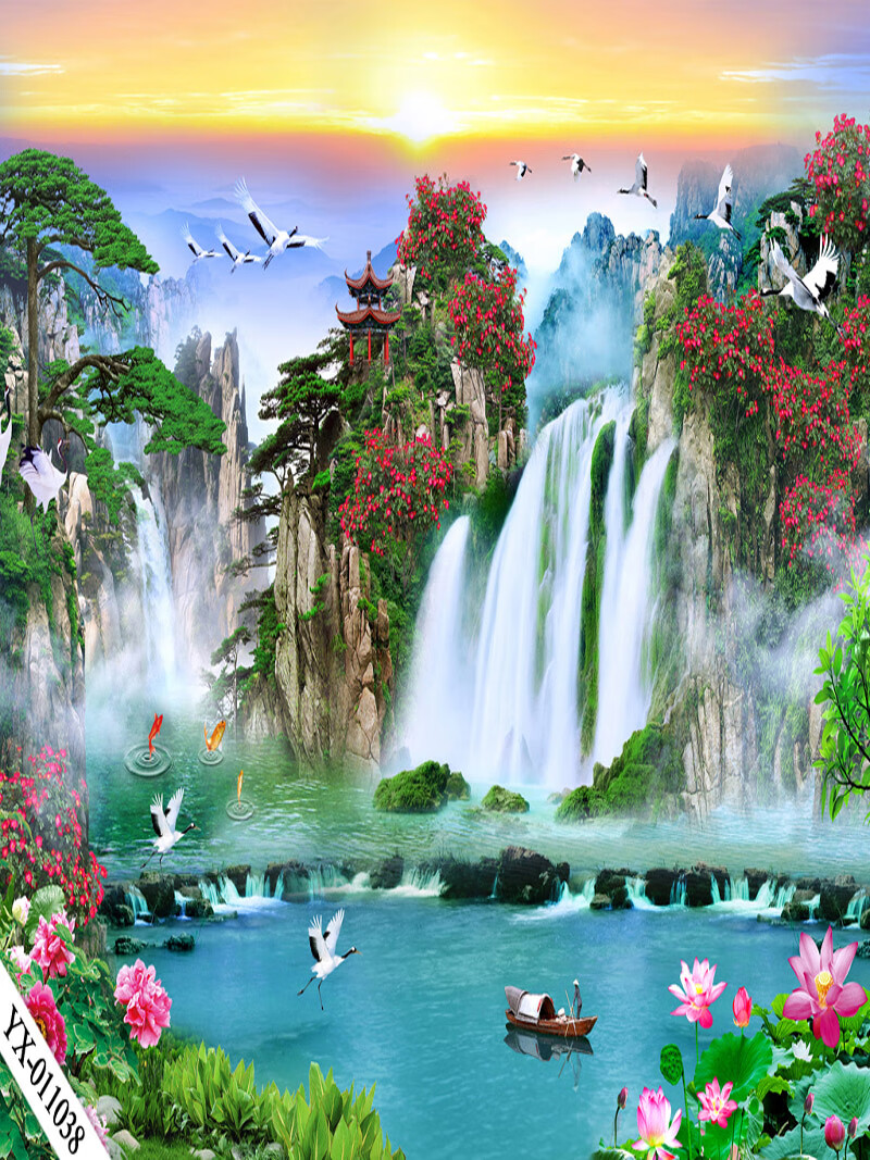 直播背景布3d立体直播间装饰主播竹林山水田园外景快手网红背景墙