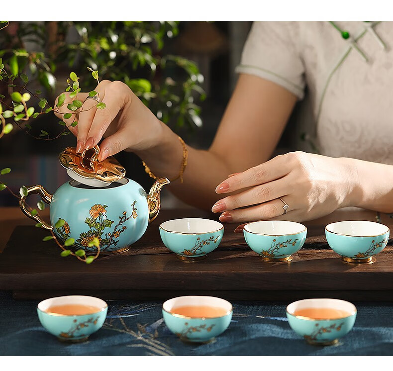 陶瓷茶具 盖碗功夫整套茶杯 礼盒套装 6头套装(茶壶组)【图片 价格