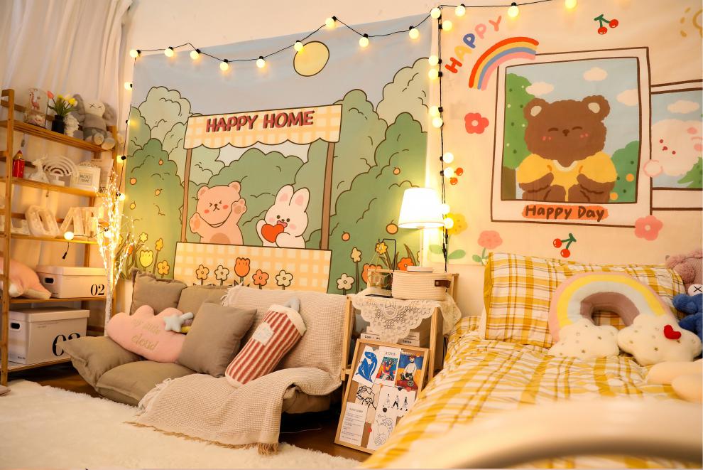 恒源祥家纺可爱卡通背景布挂布ins风房间宿舍改造卧室布置床头装饰