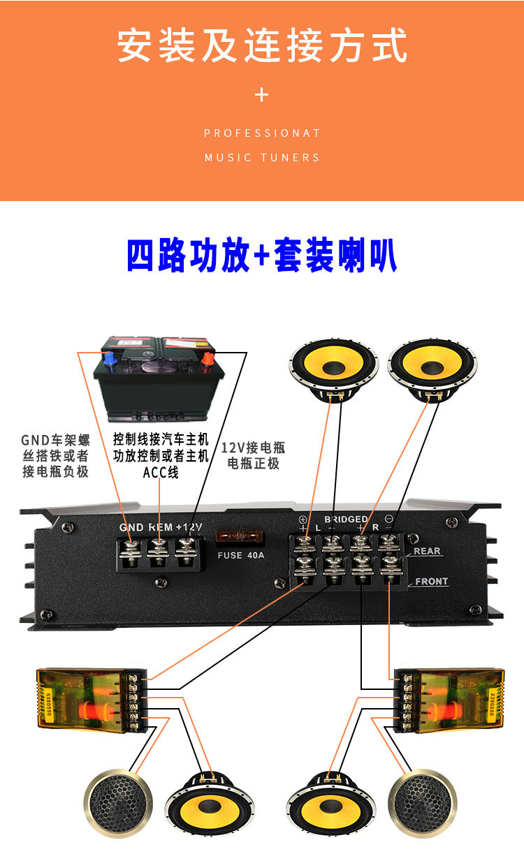 现代四路功放接线图图片