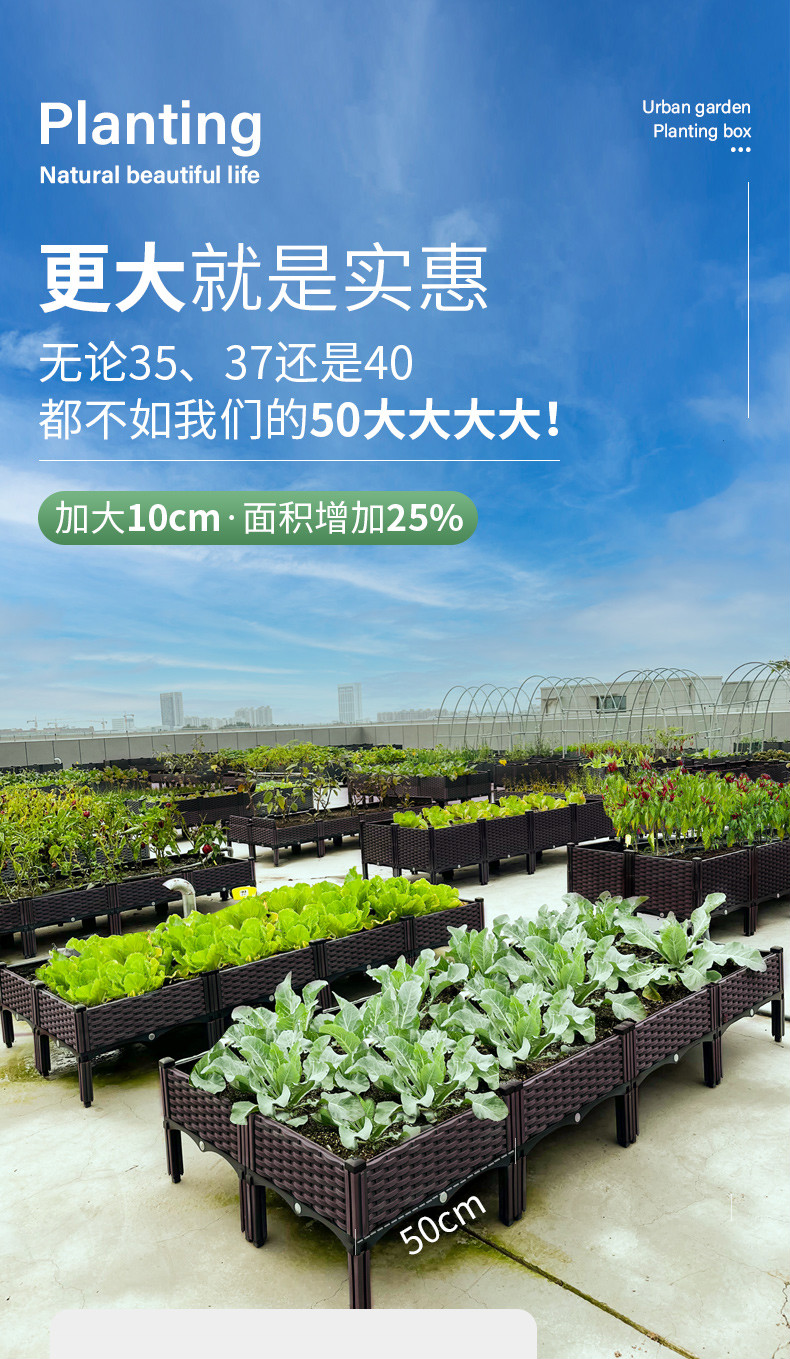 种植箱种菜神器专用箱楼顶种菜盆家庭阳台特大塑料花盆长方形双排8