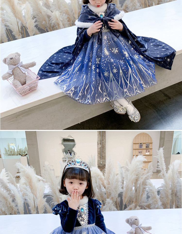 迪士尼disney爱莎公主裙女童春秋款冰雪奇缘爱沙裙子elsa艾莎蓬蓬纱