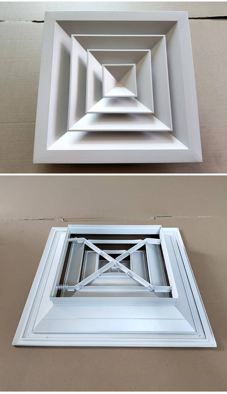 铝合金方形散流器中央空调通风口天花四面百叶窗出风口检修回风罩