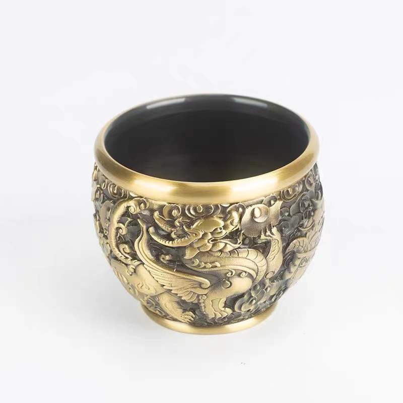 领现金旗舰店全黄铜貔貅缸全铜缸创意烟灰缸桌面缸仿古缸摆件匠帅貔貅