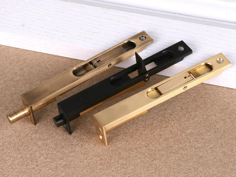 纯铜双对开门子母门木门暗装插销锁黑色仿古铜天地暗插销f型插销8寸英