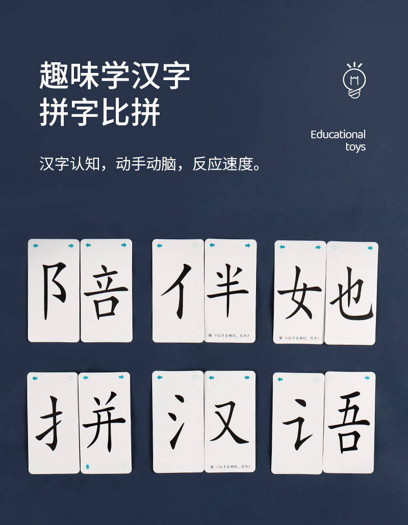 魔法汉字偏旁部首组合识字卡片全套小学生汉子拼拼乐玩趣味拼字扑克牌
