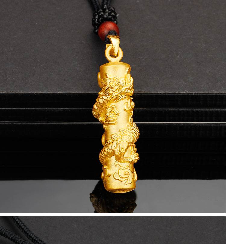 老凤凰黄金龙柱吊坠男女3d硬金盘龙柱男士项坠足金999项链金生肖龙