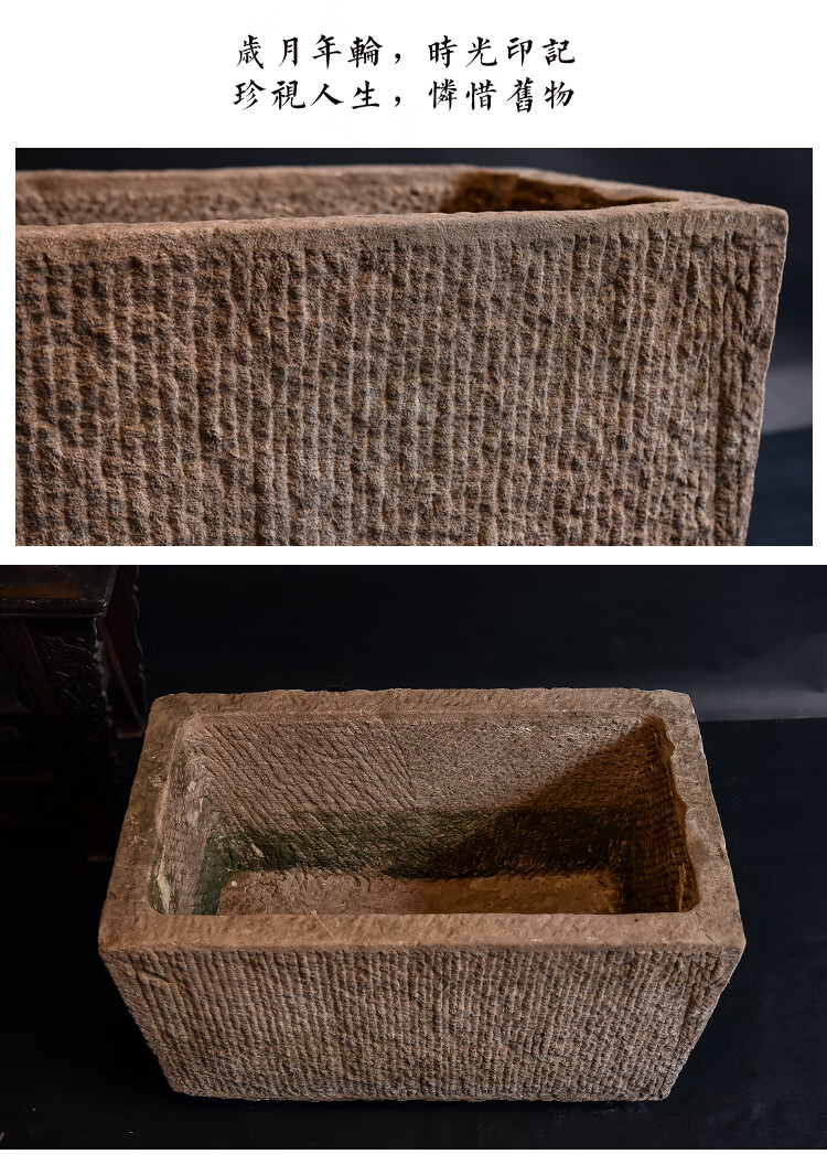 老石缸青石鱼缸石槽荷花缸仿古石雕石头鱼池水缸户外庭院流水摆件