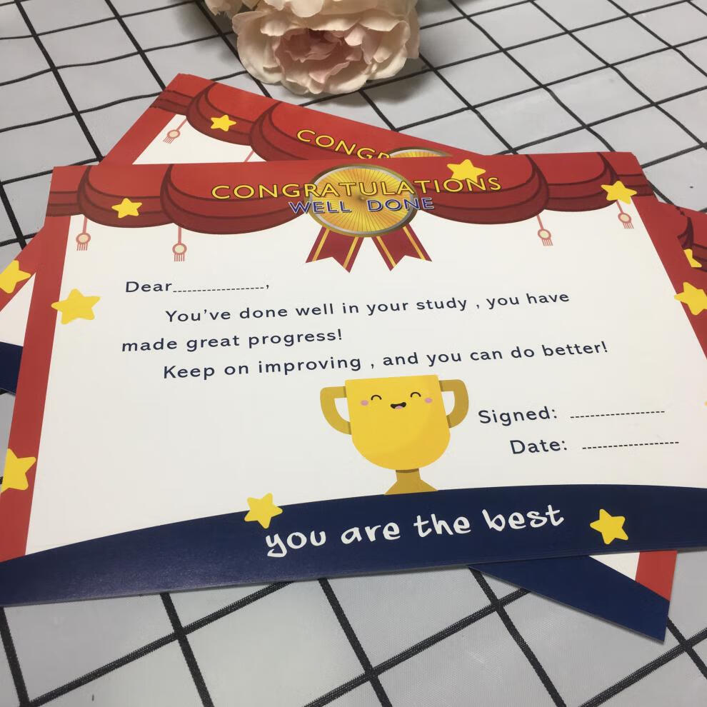 英语奖状小学生儿童创意英文表扬信幼儿园教学奖励证书内芯红色32k半